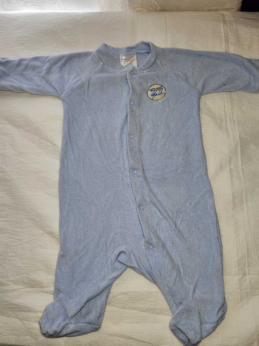 Light Blue Baby Footed One-Piece with '27' Patch - Classic Cozy Fit